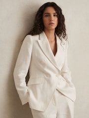 Reiss White Devon Petite Linen-Blend Double-Breasted Suit Jacket - Image 3 of 11