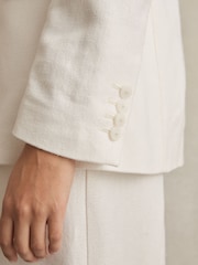 Reiss White Devon Petite Linen-Blend Double-Breasted Suit Jacket - Image 6 of 11