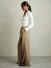 Reiss Sage Green Elyn Petite Wide-Leg Side-Zip Trousers - Image 1 of 8