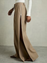 Reiss Sage Green Elyn Petite Wide-Leg Side-Zip Trousers - Image 3 of 8