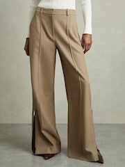Reiss Sage Green Elyn Petite Wide-Leg Side-Zip Trousers - Image 4 of 8