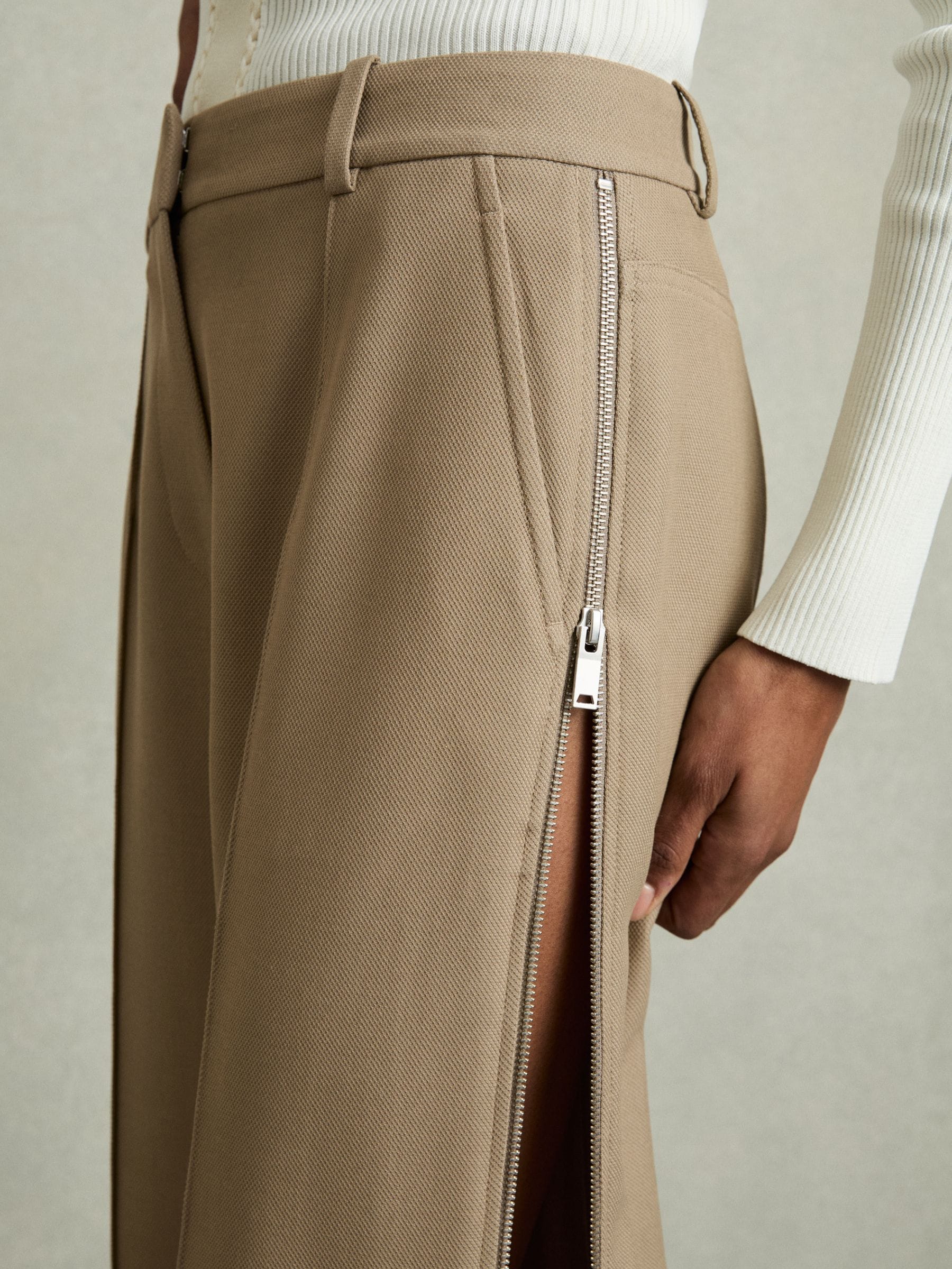 Buy Reiss Sage Green Elyn Petite Wide-Leg Side-Zip Trousers from