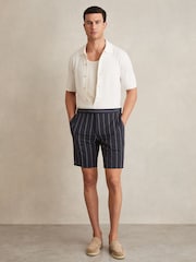 Reiss Navy Vine Striped Side-Adjuster Shorts - Image 1 of 6