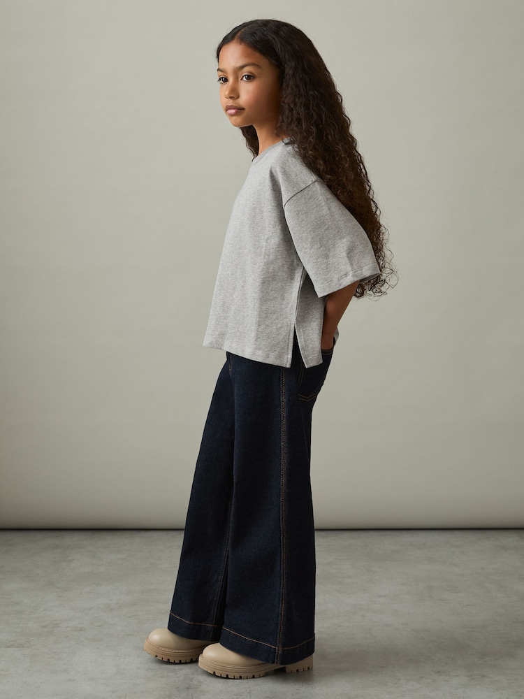 Reiss Grey Marl Cassy Oversized Cotton Crew-Neck T-Shirt - Image 1 of 4