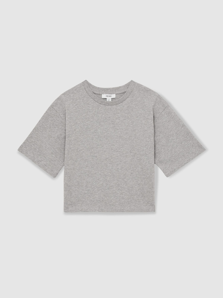 Reiss Grey Marl Cassy Oversized Cotton Crew-Neck T-Shirt - Image 2 of 4