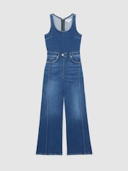 Reiss Indigo Rose Wide-Leg Racer-Back Denim Jumpsuit - Image 2 of 6