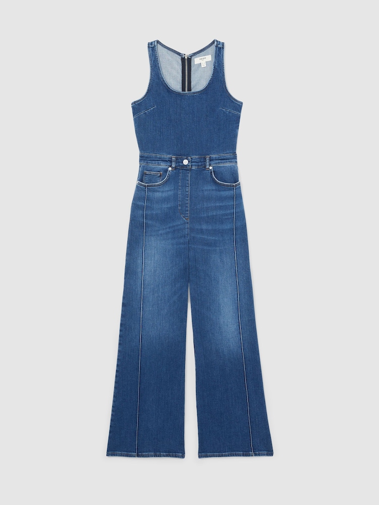 Reiss Indigo Rose Wide-Leg Racer-Back Denim Jumpsuit - Image 2 of 6
