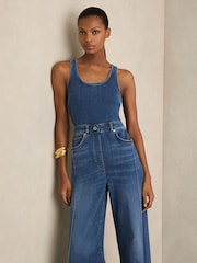 Reiss Indigo Rose Wide-Leg Racer-Back Denim Jumpsuit - Image 3 of 6