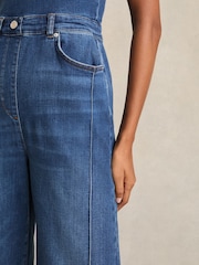 Reiss Indigo Rose Wide-Leg Racer-Back Denim Jumpsuit - Image 4 of 6