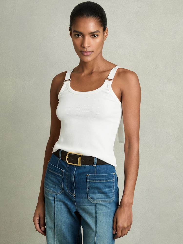 Reiss White Isabella Stretch-Cotton D-Ring Strap Vest - Image 1 of 6