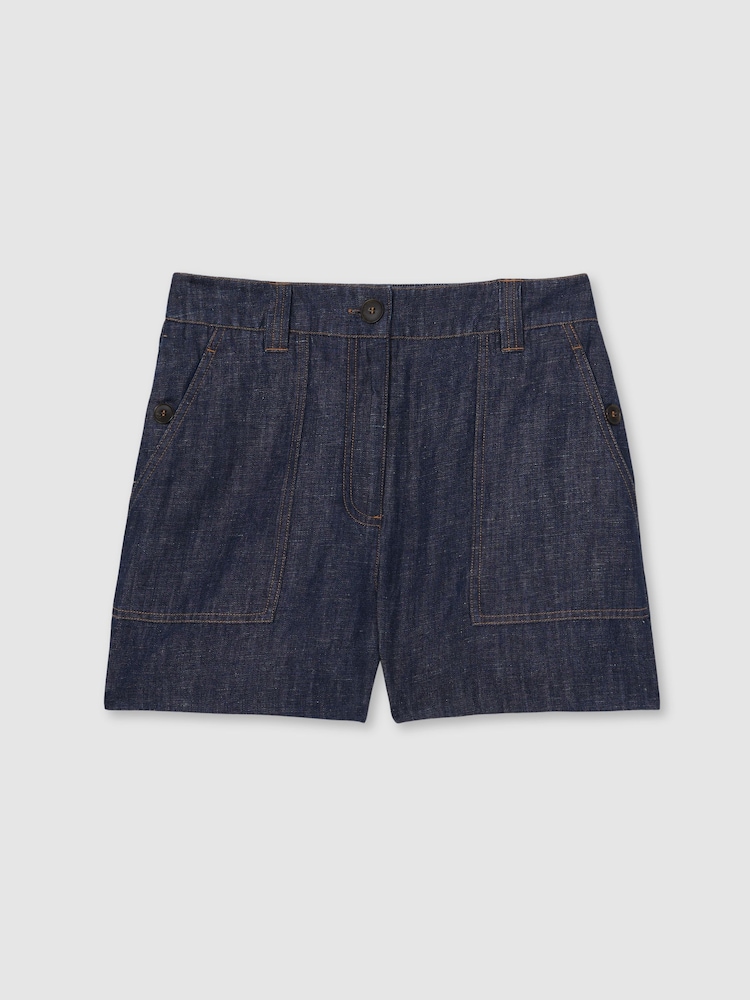 Reiss Indigo Ashby Linen Chambray Shorts - Image 2 of 5