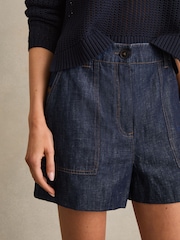 Reiss Indigo Ashby Linen Chambray Shorts - Image 3 of 5