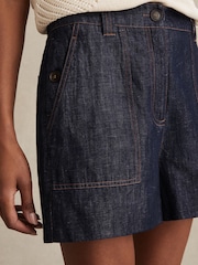 Reiss Indigo Ashby Linen Chambray Shorts - Image 4 of 5