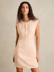 Reiss Peach Fawn Whipstitch Sleeveless Shift Dress - Image 1 of 6