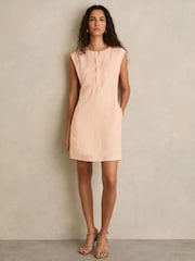 Reiss Peach Fawn Whipstitch Sleeveless Shift Dress - Image 3 of 6