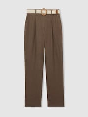 Reiss Mink Neutral Beau Linen Belted Tapered Trousers - Image 2 of 6
