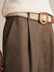 Reiss Mink Neutral Beau Linen Belted Tapered Trousers - Image 4 of 6