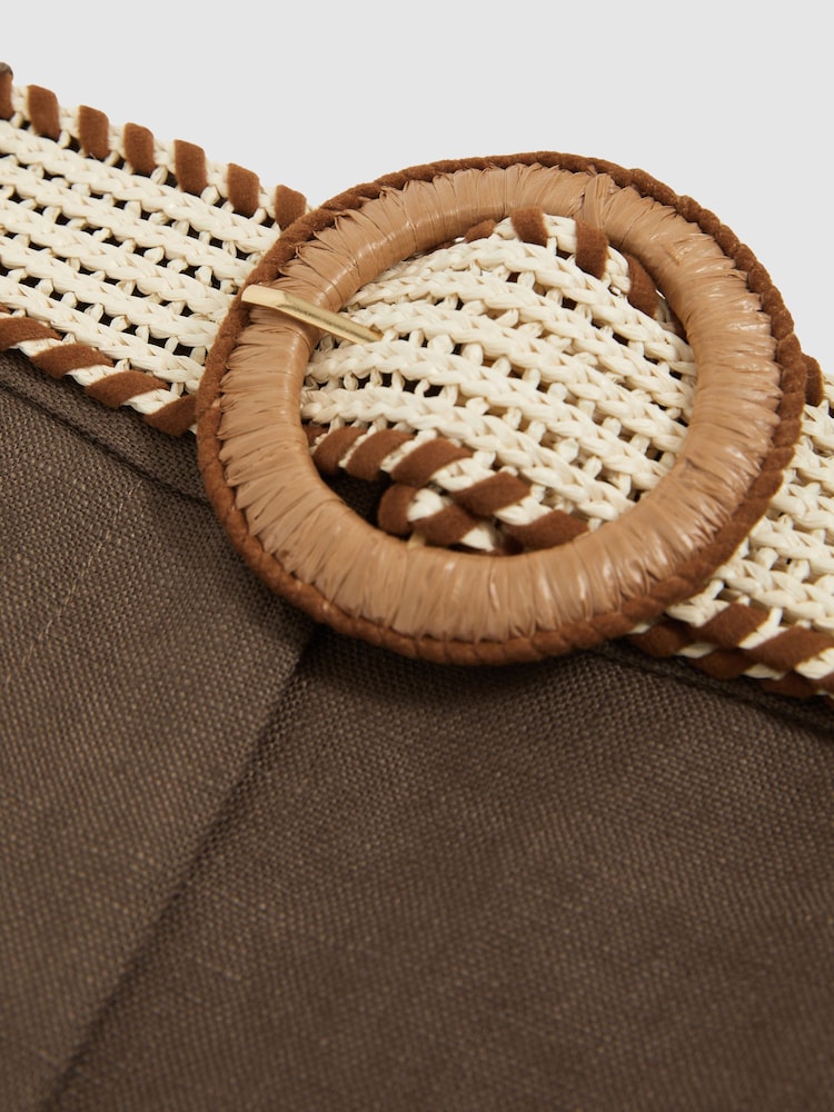 Reiss Mink Neutral Beau Linen Belted Tapered Trousers - Image 6 of 6