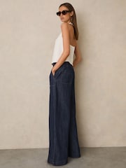 Reiss Indigo Ashby Linen-Cotton Wide-Leg Trousers - Image 4 of 6