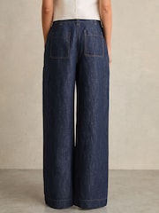 Reiss Indigo Ashby Linen-Cotton Wide-Leg Trousers - Image 5 of 6