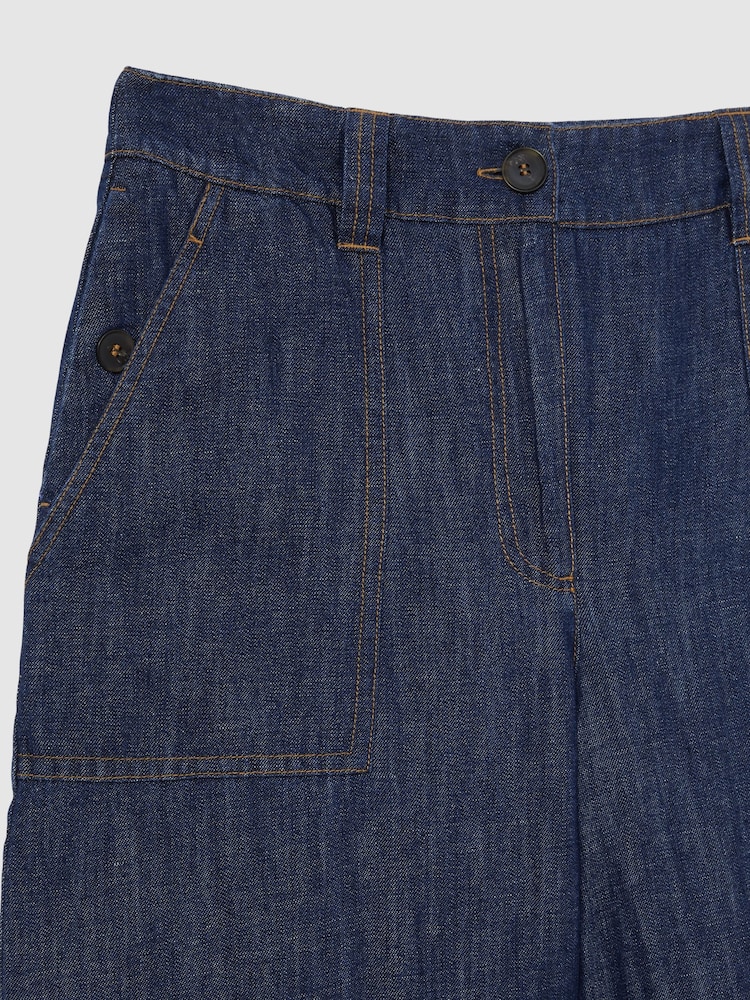 Reiss Indigo Ashby Linen-Cotton Wide-Leg Trousers - Image 6 of 6
