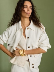 Reiss White Isla Linen-Blend Twin-Pocket Jacket - Image 1 of 7
