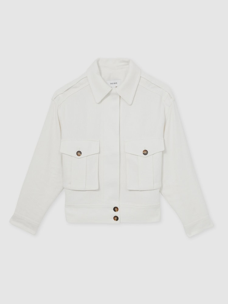 Reiss White Isla Linen-Blend Twin-Pocket Jacket - Image 2 of 7