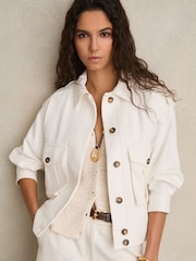 Reiss White Isla Linen-Blend Twin-Pocket Jacket - Image 6 of 7