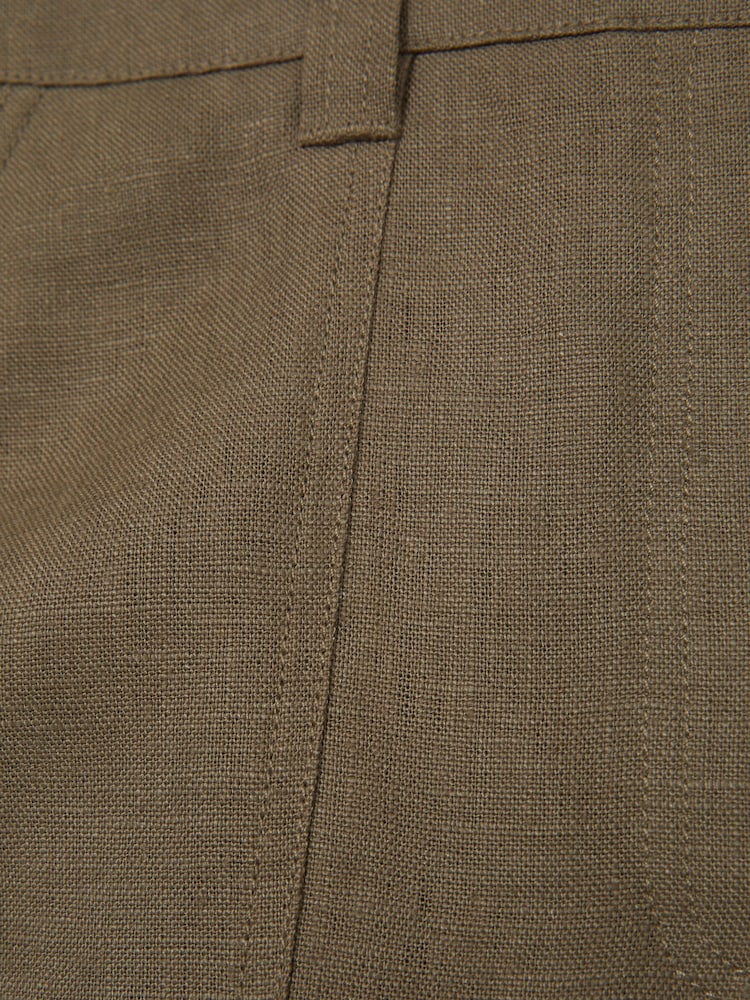 Reiss Khaki Ashby Linen-Cotton Wide-Leg Trousers - Image 6 of 6