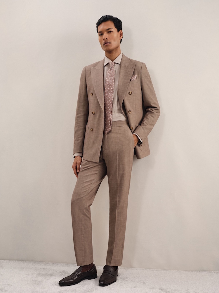 Reiss Brown Belmont Slim-Fit Suit Trousers With Wool - Image 1 of 7
