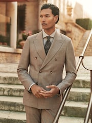 Reiss Brown Belmont Db Double-Breasted Textured Suit Blazer With Wool Slim-Fit - Image 1 of 10