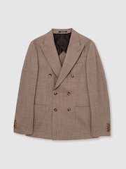Reiss Brown Belmont Db Double-Breasted Textured Suit Blazer With Wool Slim-Fit - Image 2 of 10