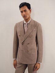 Reiss Brown Belmont Db Double-Breasted Textured Suit Blazer With Wool Slim-Fit - Image 3 of 10