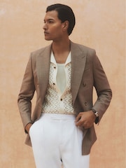 Reiss Brown Belmont Db Double-Breasted Textured Suit Blazer With Wool Slim-Fit - Image 5 of 10