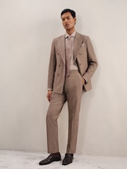 Reiss Brown Belmont Db Double-Breasted Textured Suit Blazer With Wool Slim-Fit - Image 6 of 10