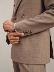 Reiss Brown Belmont Db Double-Breasted Textured Suit Blazer With Wool Slim-Fit - Image 7 of 10
