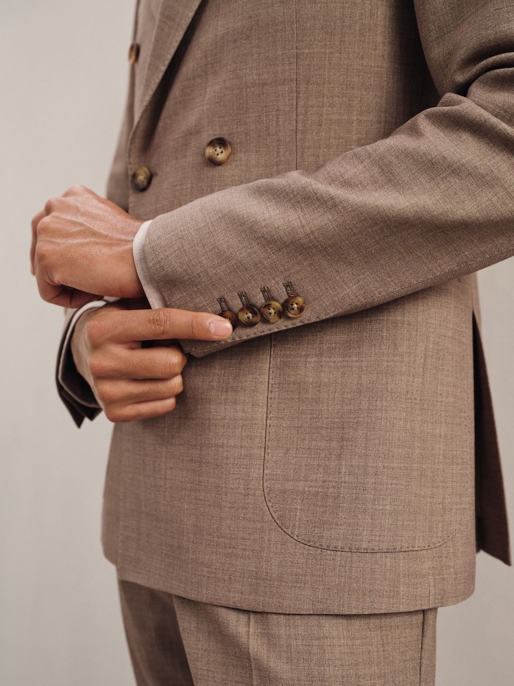 Reiss Brown Belmont Db Double-Breasted Textured Suit Blazer With Wool Slim-Fit - Image 7 of 10