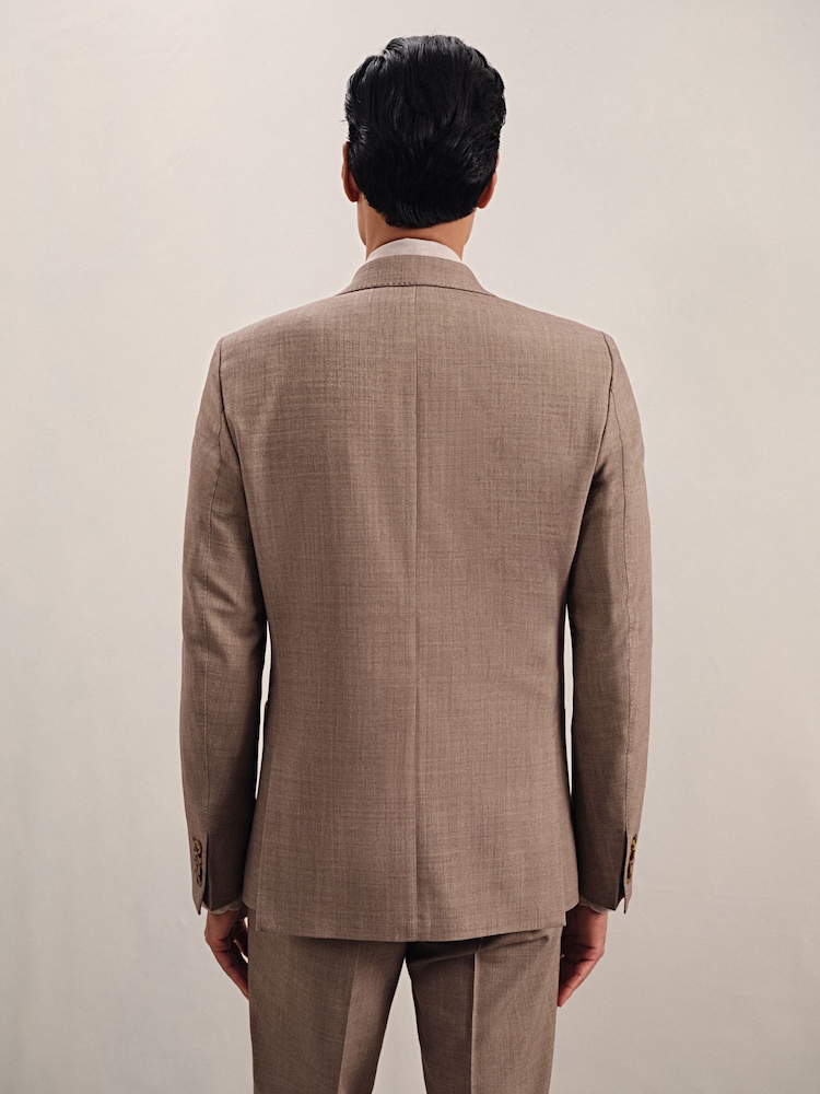 Reiss Brown Belmont Db Double-Breasted Textured Suit Blazer With Wool Slim-Fit - Image 8 of 10