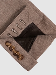 Reiss Brown Belmont Db Double-Breasted Textured Suit Blazer With Wool Slim-Fit - Image 9 of 10