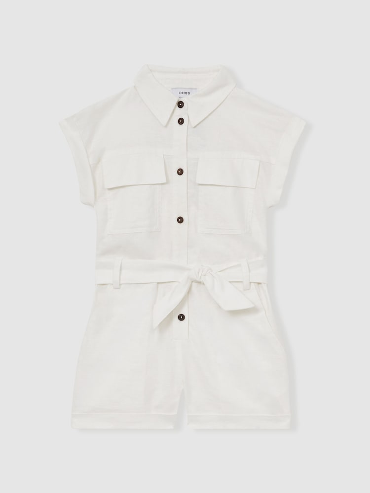 Reiss Ivory Zoe 4-9 yrs Cotton-Linen Belted Playsuit - Image 2 of 5 Reiss Ivory Zoe 4-9 yrs Cotton-Linen Belted Playsuit - Image 2 of 5