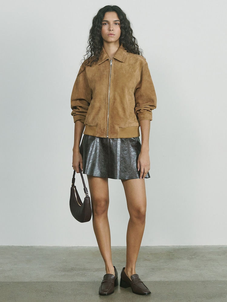 Reiss Tan Gia Suede Zip Through Bomber Jacket - Image 1 of 8
