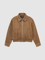 Reiss Tan Gia Suede Zip Through Bomber Jacket - Image 2 of 8