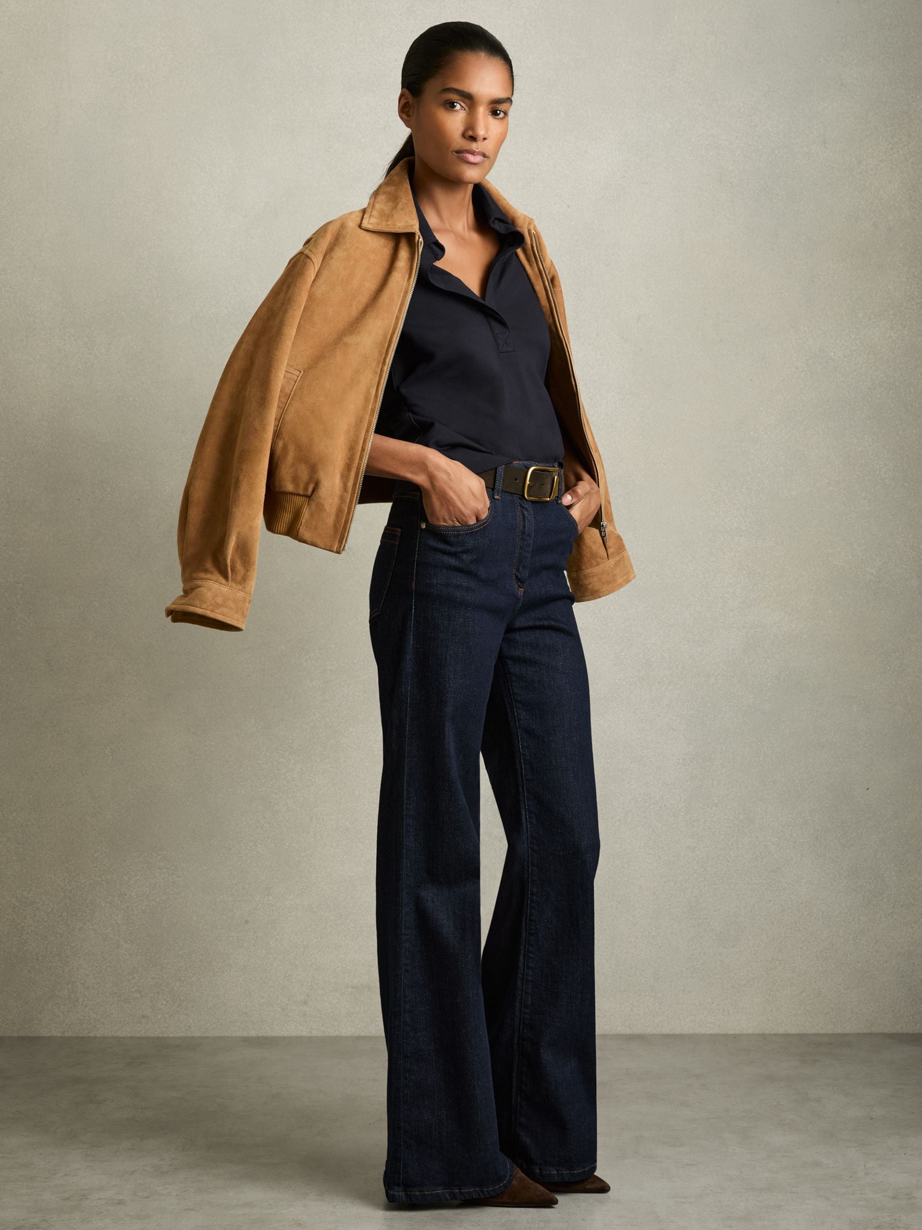 Buy Reiss Tan Gia Suede Zip Through Bomber Jacket from Next USA