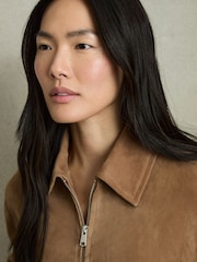 Reiss Tan Gia Suede Zip Through Bomber Jacket - Image 6 of 8