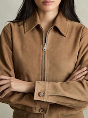 Reiss Tan Gia Suede Zip Through Bomber Jacket - Image 8 of 8