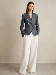 Reiss Navy Baker Petite Linen-Cotton Double-Breasted Blazer - Image 1 of 7