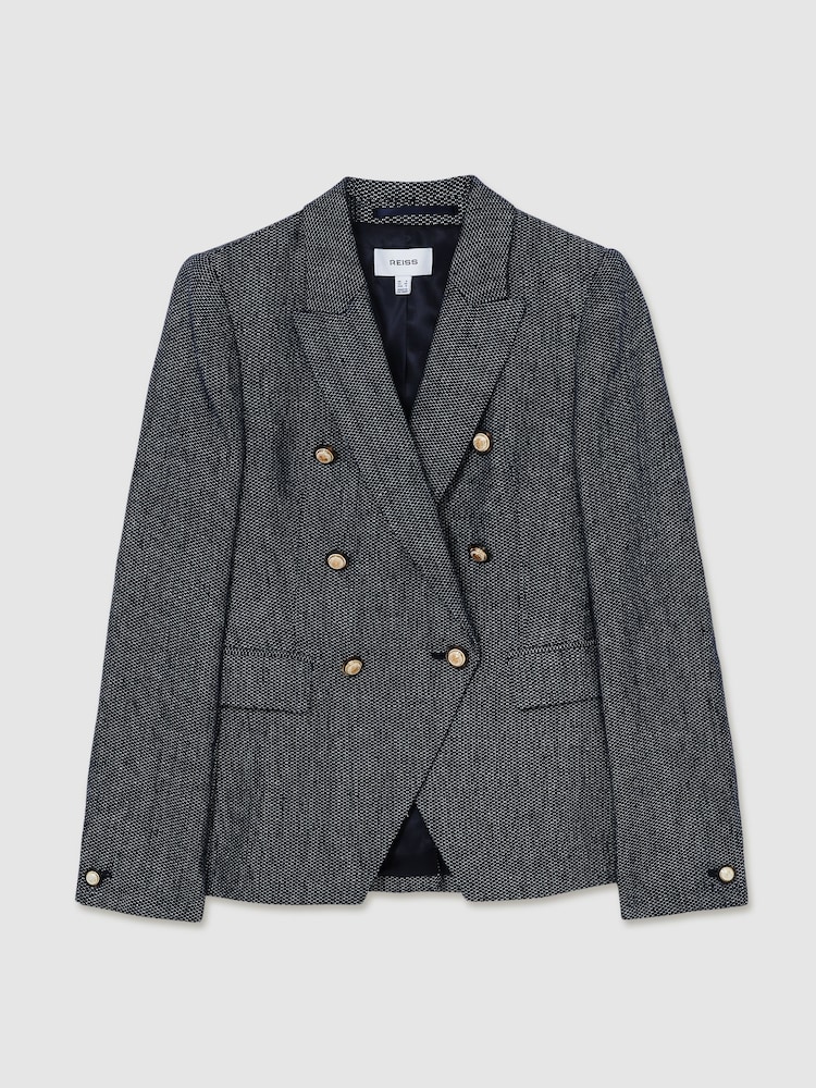 Reiss Navy Baker Petite Linen-Cotton Double-Breasted Blazer - Image 2 of 7