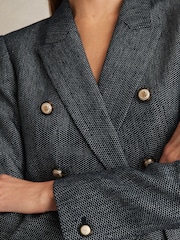 Reiss Navy Baker Petite Linen-Cotton Double-Breasted Blazer - Image 4 of 7