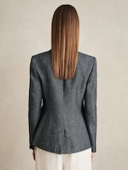 Reiss Navy Baker Petite Linen-Cotton Double-Breasted Blazer - Image 5 of 7