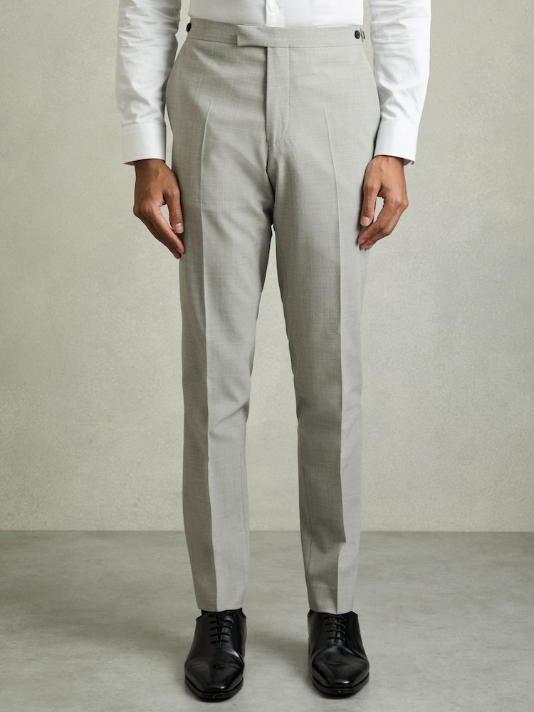 Reiss Grey Slice Puppytooth-Check Suit Trousers Slim-Fit - Image 4 of 9